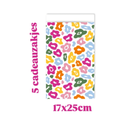 5x Cadeauzakje Leopard Color - 17x25cm
