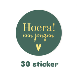 30x sticker - HOERA een jongen - geboorte - baby - kindje - leuk inpakken - Sluitstickers  - cadeausticker
