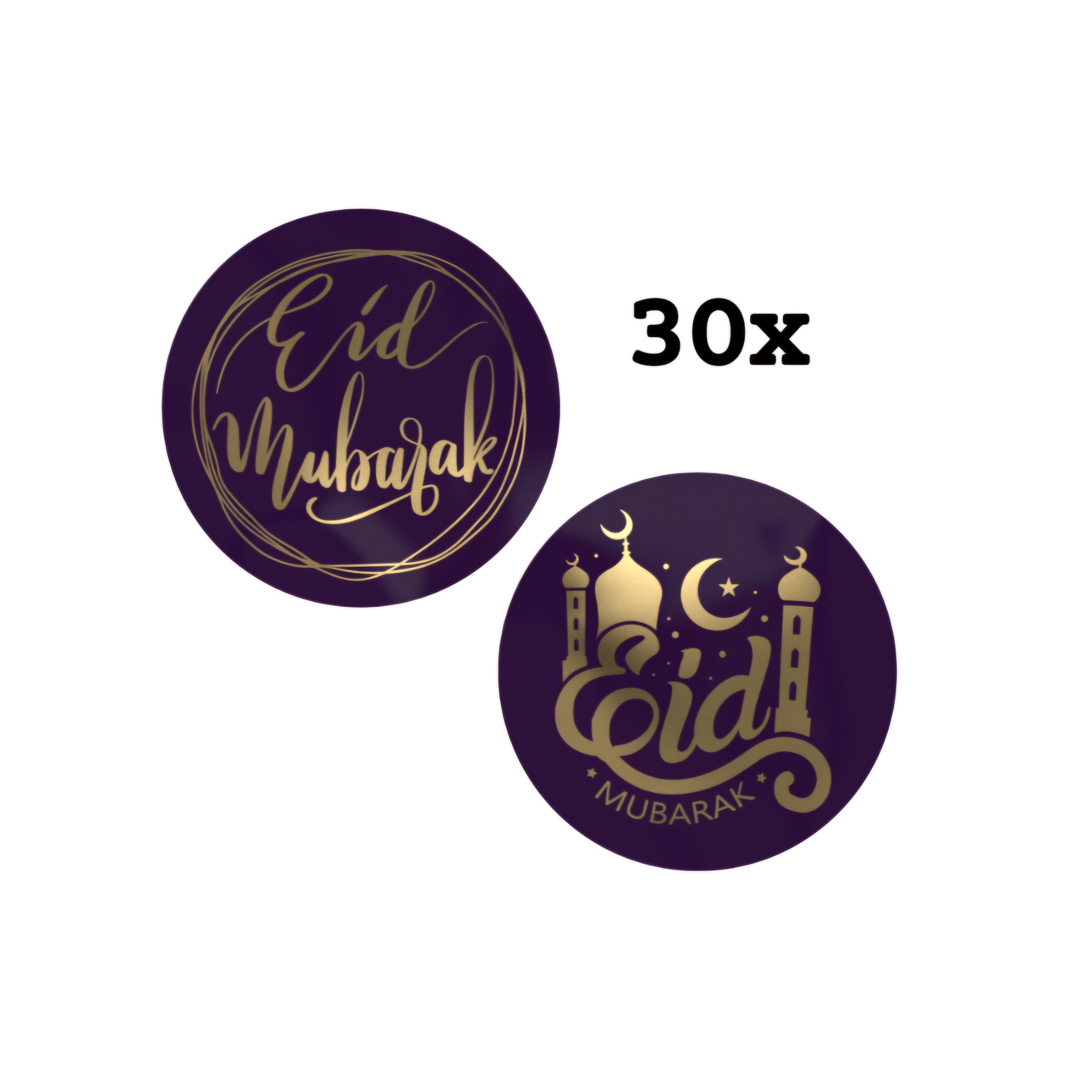 30 Stickers Eid Mubarak Paars met goud