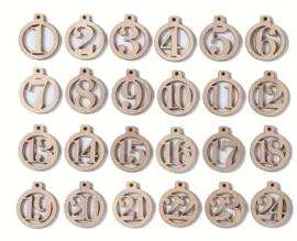 24 houten cijfers adventskalender - inclusief touw - advent -