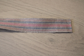 V&H Borduurband Naturel Roze/Blauwe Streep 27mm