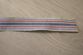 V&H Borduurband Naturel/Blauw/Rode Streep 27mm