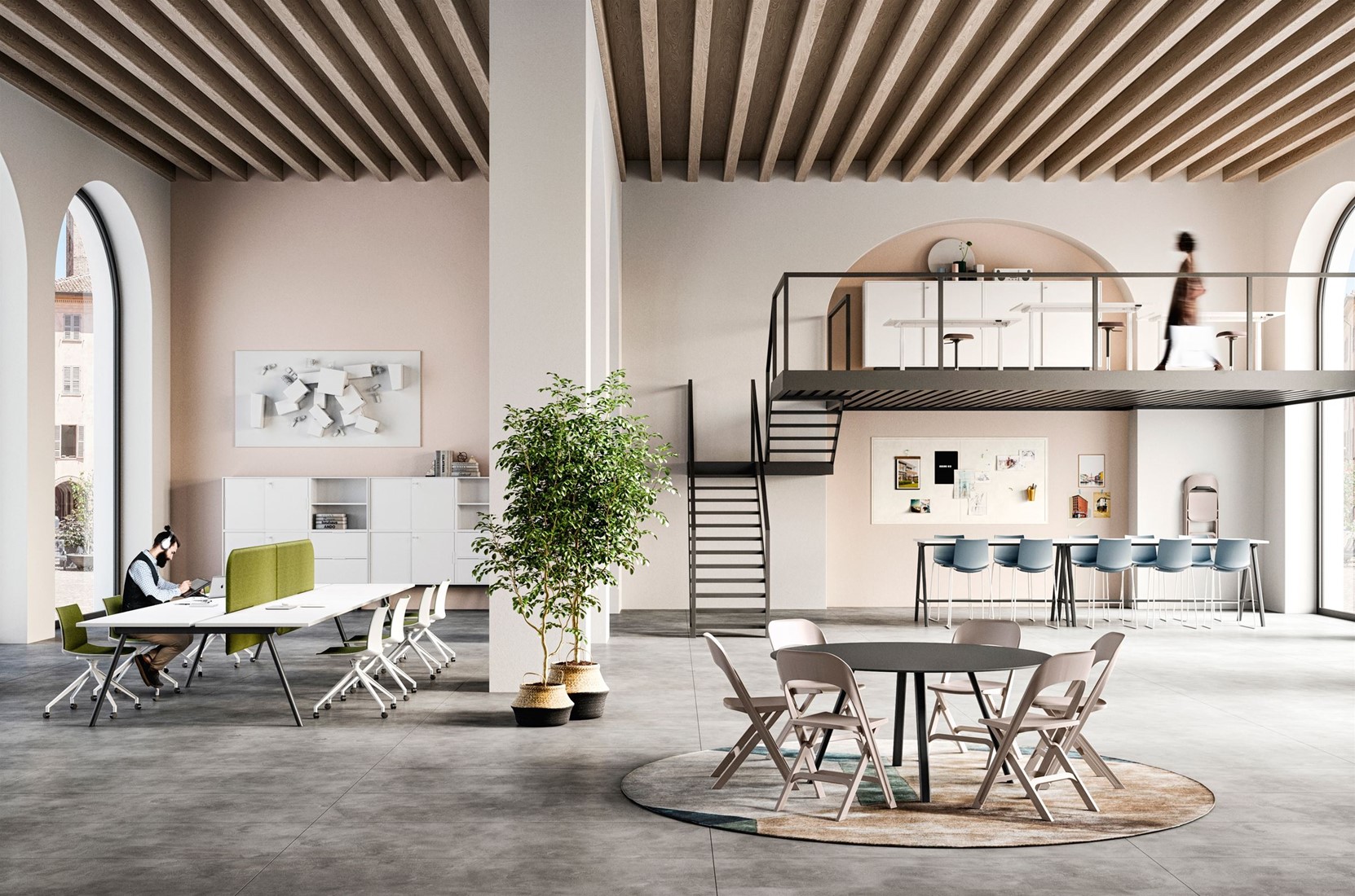 Point/Kanvas Slede Front - kunststof stoel met gestoffeerde zitting en sledeframe