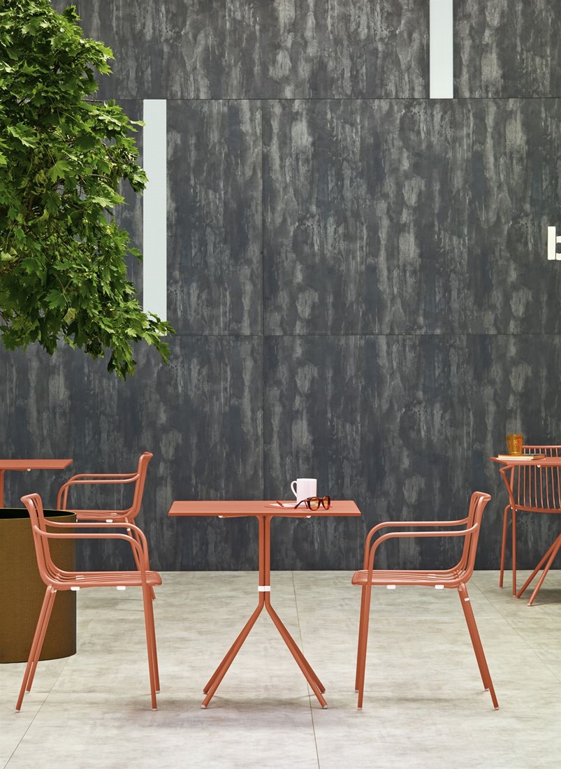 Nolita 3655 - stalen terras armstoel, kantine stoel met armleggers