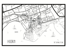 Kaart plattegrond Hoorn met gebouwen.