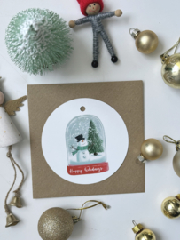 Set van 6 ronde kerstkaarten snowglobe