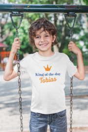 Wit Koningsdag shirt 'King of the day' met eigen naam