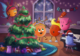 Kerstkaart MiniMuzikantjes Zingen bij de kerstboom