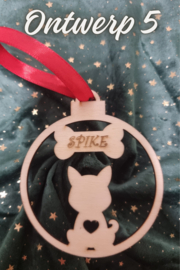 Kerstbal van hout honden thema