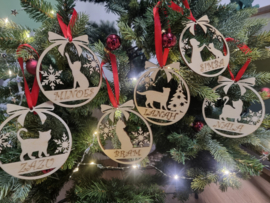 Kerstbal van hout katten thema.