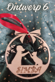 Kerstbal van hout katten thema.