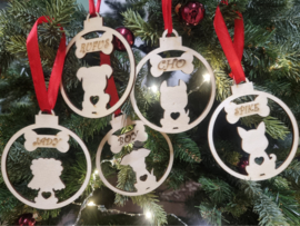 Kerstbal van hout honden thema