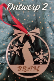 Kerstbal van hout katten thema.