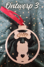 Kerstbal van hout honden thema