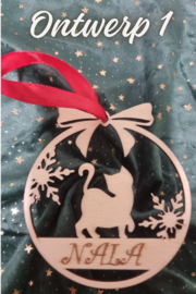 Kerstbal van hout katten thema.