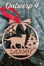 Kerstbal van hout katten thema.