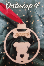 Kerstbal van hout honden thema