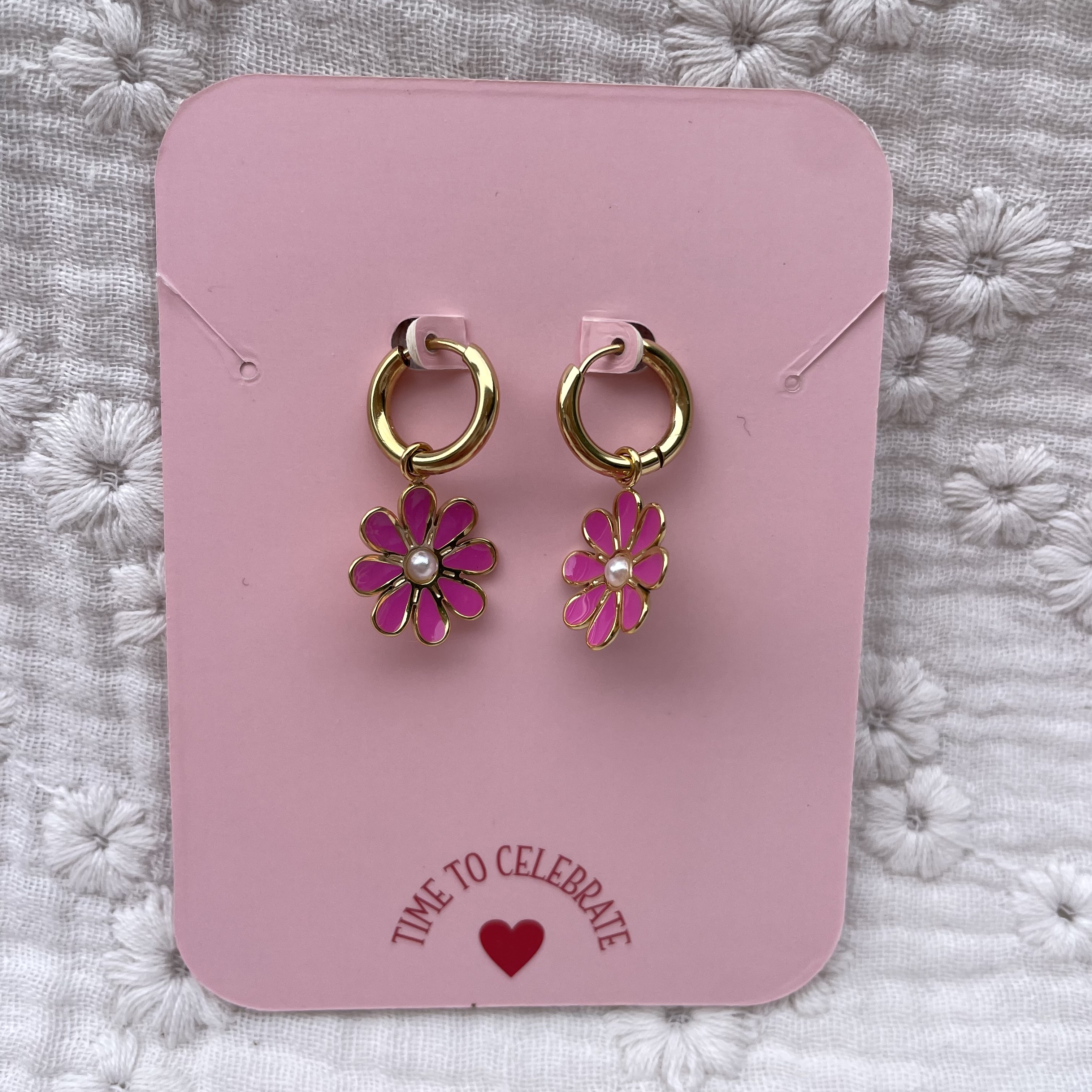 Flower Roze Red oorbellen Goud