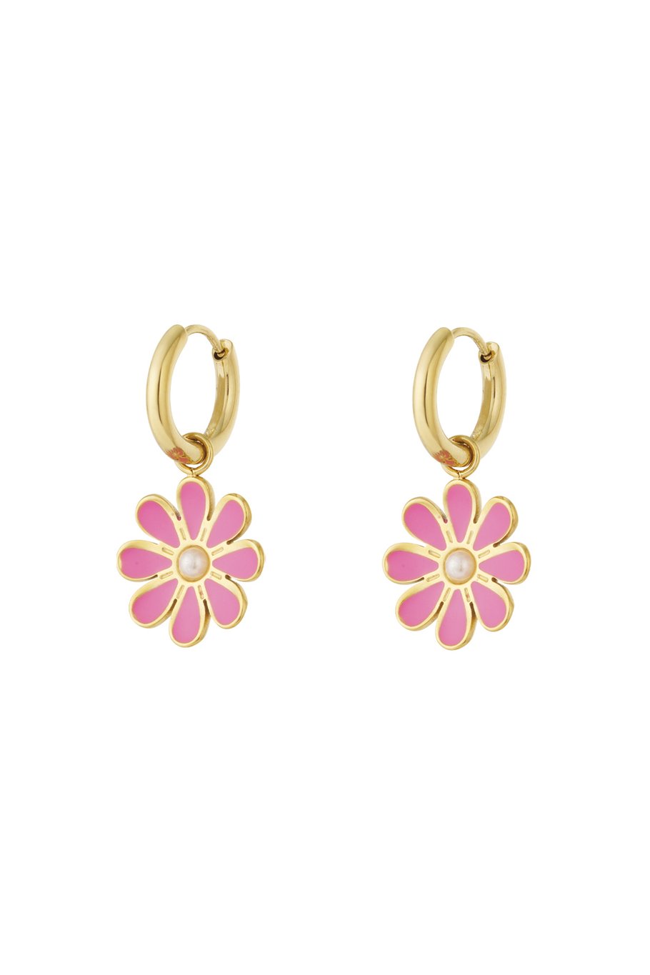Flower Roze Red oorbellen Goud