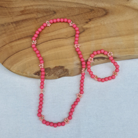 Bloemen Ketting + Armband Roze