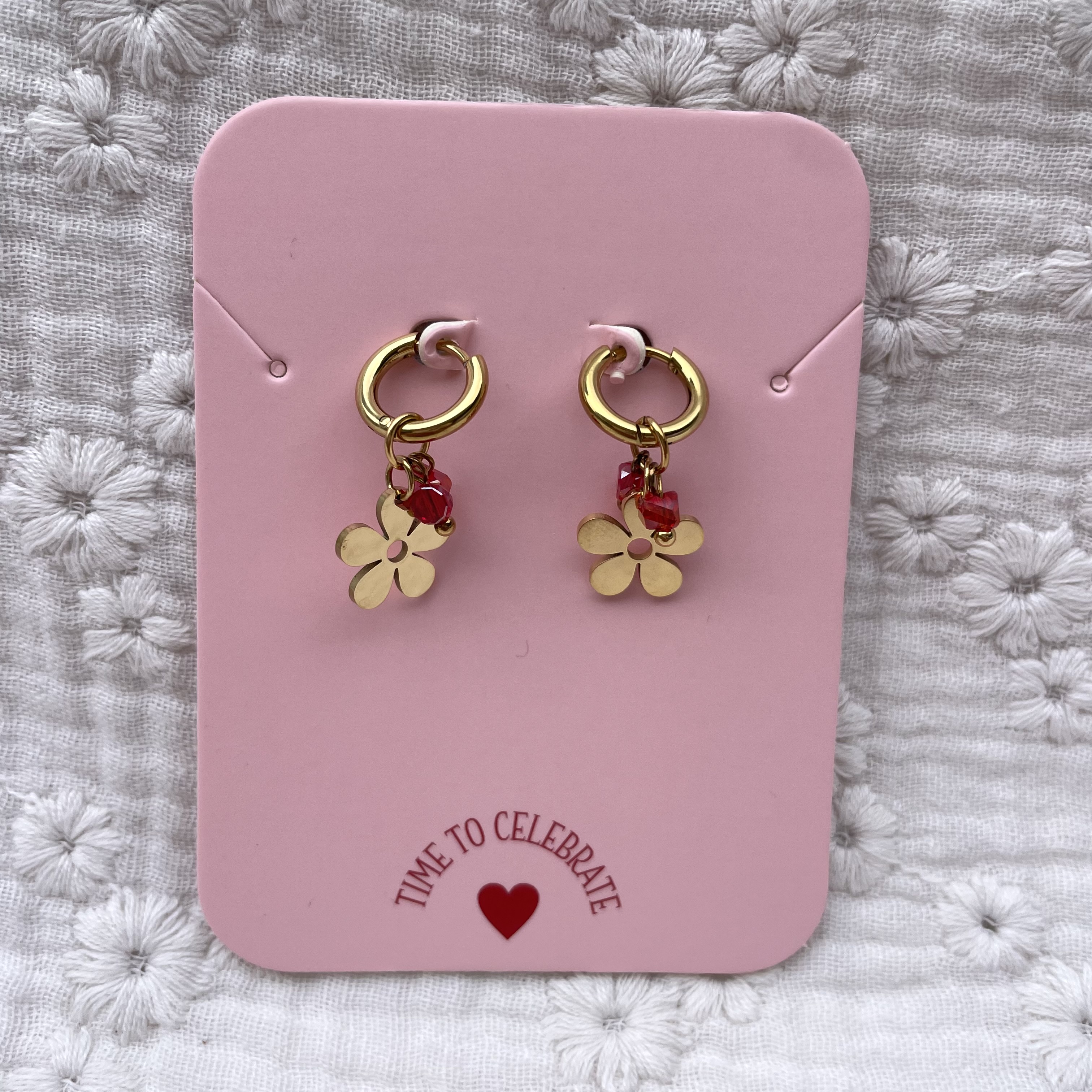 Flower Daily Roze Red Oorbellen Goud