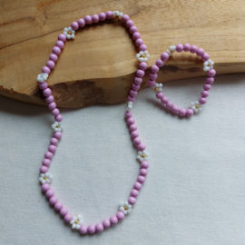 Bloemen Ketting + Armband Shiny Lila