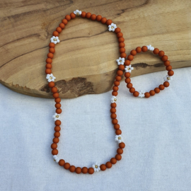 Bloemen Ketting + Armband Rusty Orange