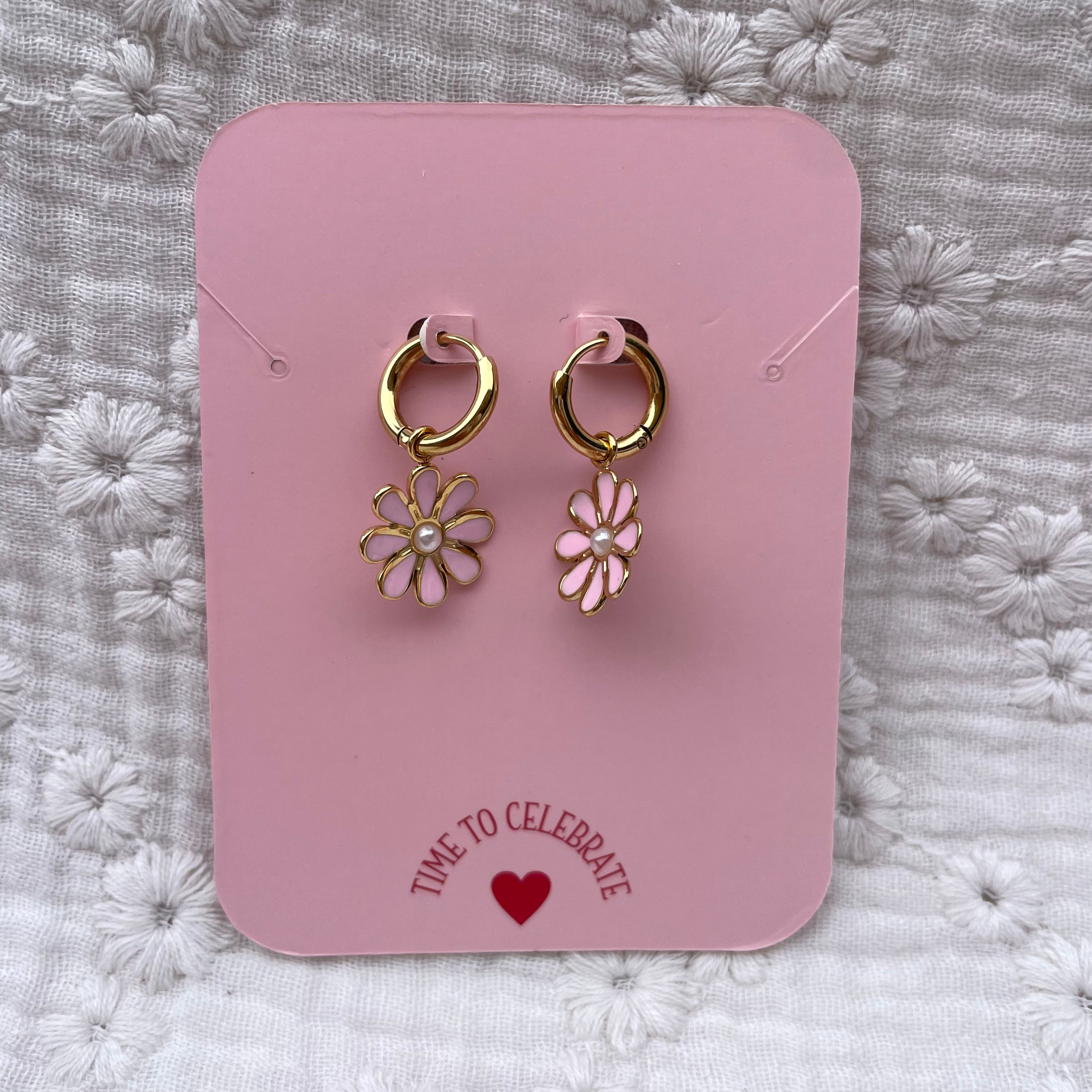 Flower Pink Oorbellen Goud