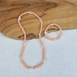 Bloemen ketting + Armband Peach