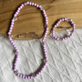 Bloemenketting  + Armband lila Pastel