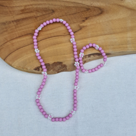 Bloemen ketting +Armband  lila