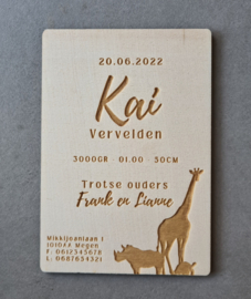 Houten geboortekaartjes  - Stijl Kai - vanaf €4,05 p.s. (gratis proefdruk)