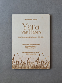 Houten geboortekaartjes  - Stijl Yara - vanaf €4,05 p.s. (gratis proefdruk)