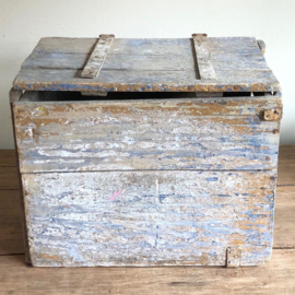 Wooden chest blue patina