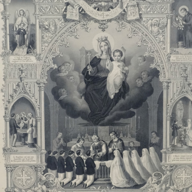 Religious print in frame