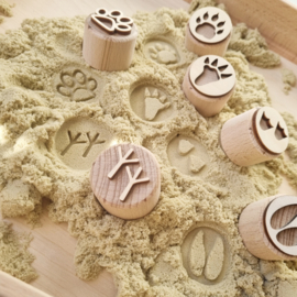 Houten stempelset VOETPRINTS