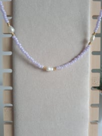 Ketting Lila Rocailles & Zoetwaterparels