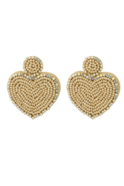 Kralenoorbel hart & rondje beige