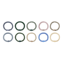 Haar elastiek armbandje blauw-roze-beige gestreept