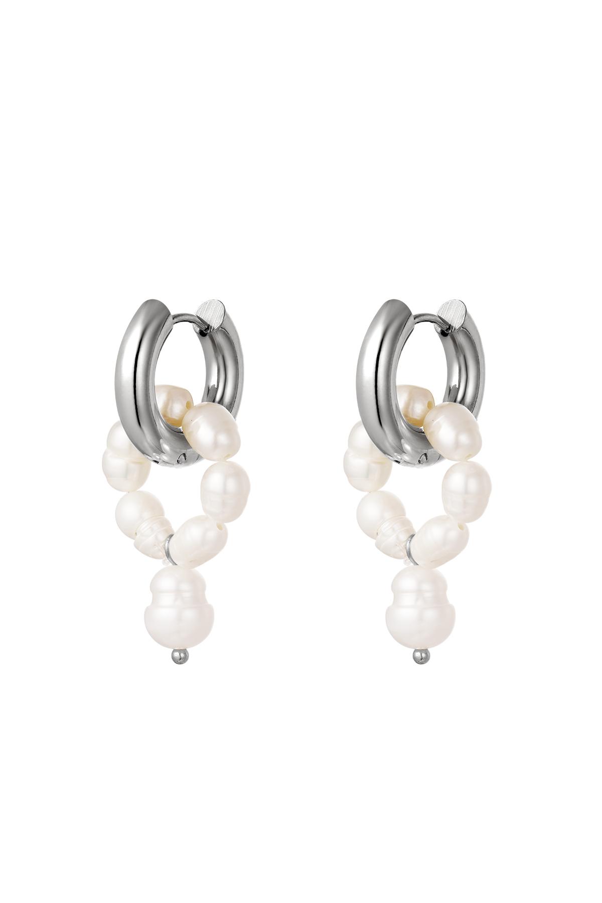 RVS oorbellen parels Zilver