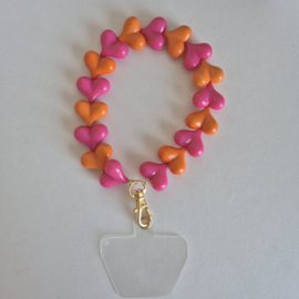 Telefoonkoord hartjes Oranje-Roze