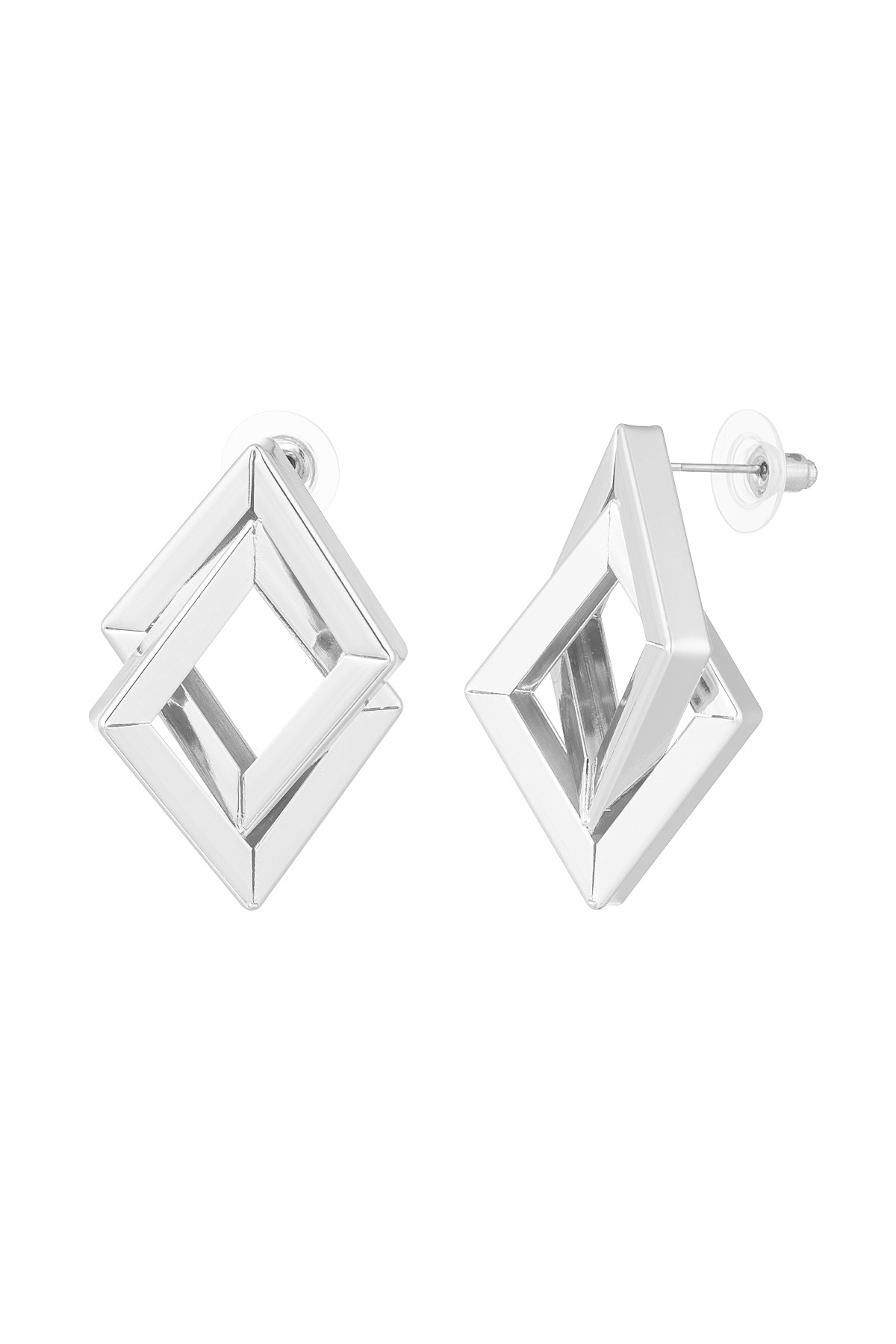 Oorbellen dubbele ruit Zilver