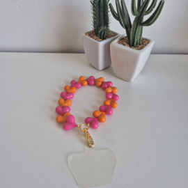 Telefoonkoord hartjes Oranje-Roze
