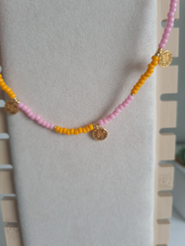 Ketting Rocailles oranje-roze