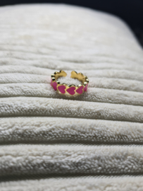 Trendy RVS Ring Roze Hartjes