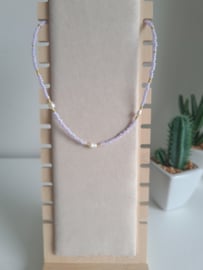 Ketting Lila Rocailles & Zoetwaterparels