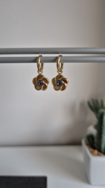 Oorbellen bloem met steen Goud/Paars