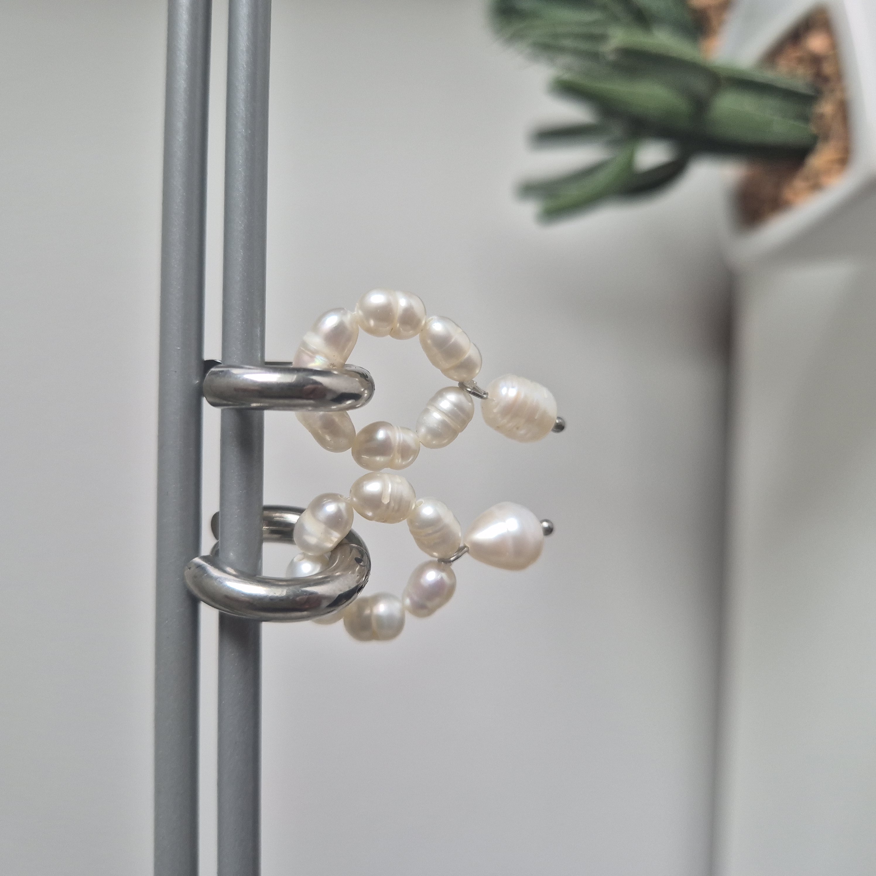 RVS oorbellen parels Zilver