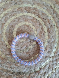 Haar elastiek armbandje blauw-roze-beige gestreept