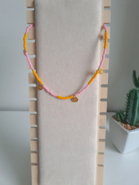 Ketting Rocailles oranje-roze